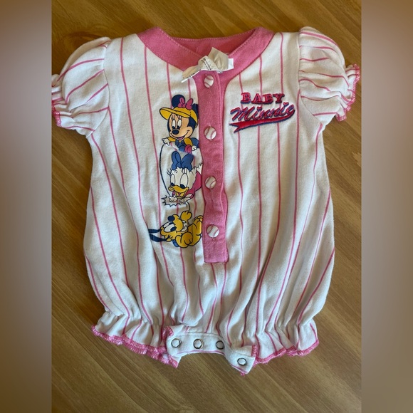 Vintage Baby Minnie Pink  White Stripped Baseball Bubble with Matching Hat 0-3M - Picture 1 of 11